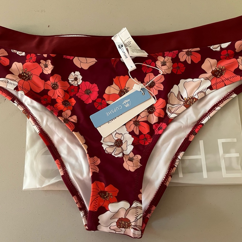 CupShe Floral Bikini Bottom NWT size L bright and fun